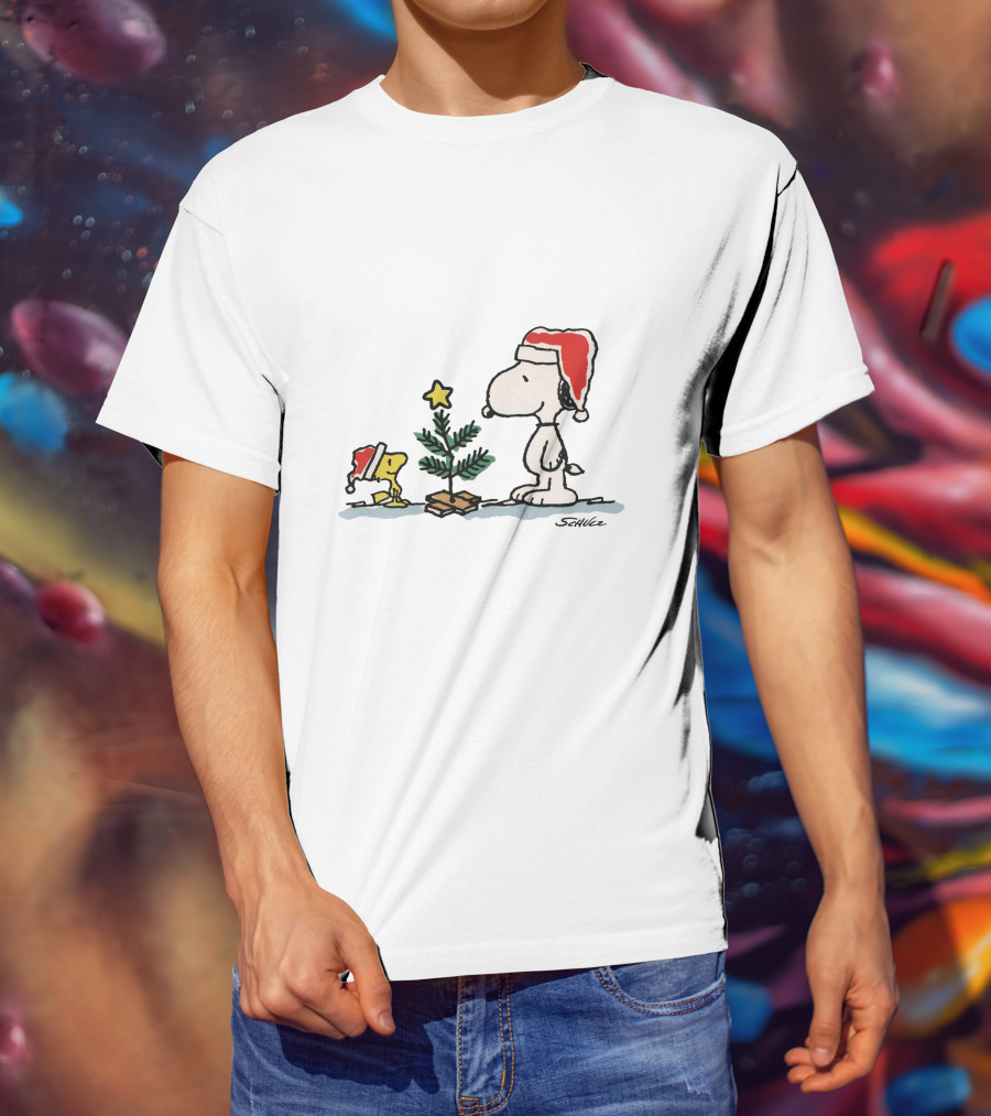 Snoopy Woodstock Christmas Tree Santa Hats T-Shirt