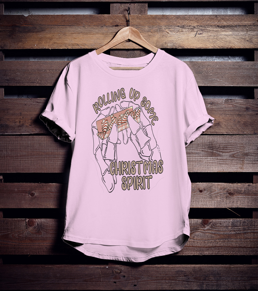 Rolling Up Some Christmas Spirit Skeleton Hands With Candy Cane Wrapper T-Shirt