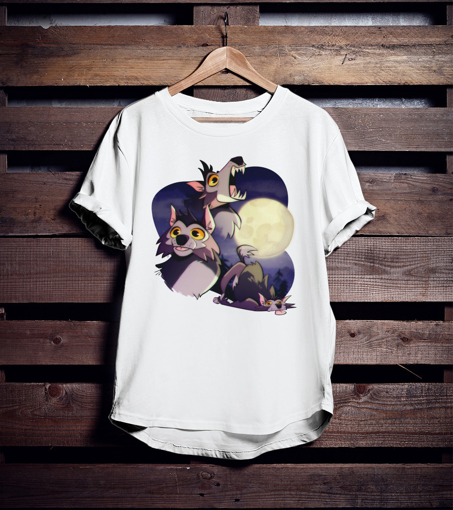 Three Wuff Moon Essential Wolves Howling Full Moon Night Sky T-Shirt