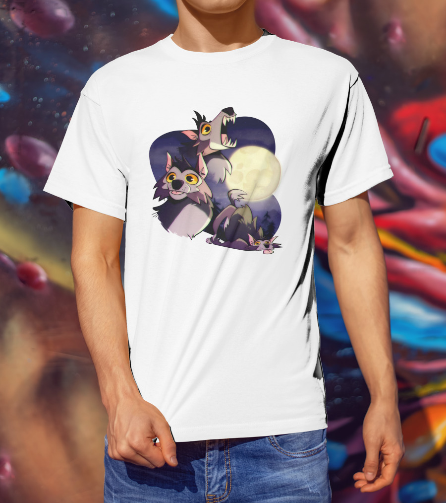 Three Wuff Moon Essential Wolves Howling Full Moon Night Sky T-Shirt