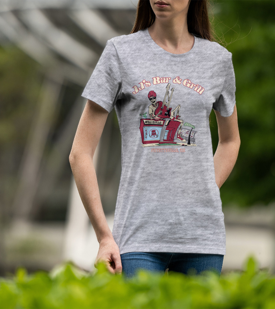 JJ's Bar And Grill Fayetteville AR Best Barstools Skeleton Playing Guitar T-Shirt