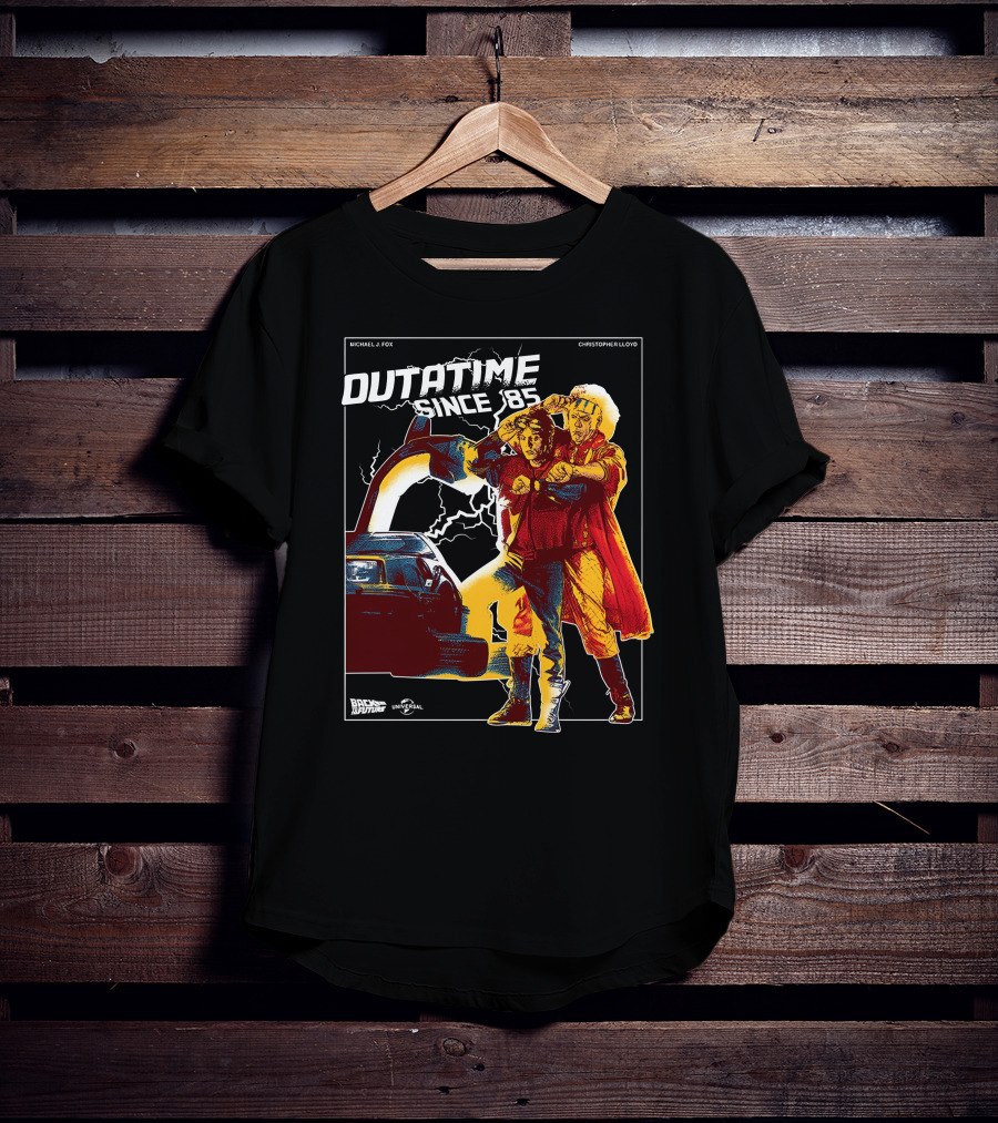 Back To The Future DMC-12 DeLorean Outatime Since '85 Michael J. Fox Christopher Lloyd Universal T-Shirt