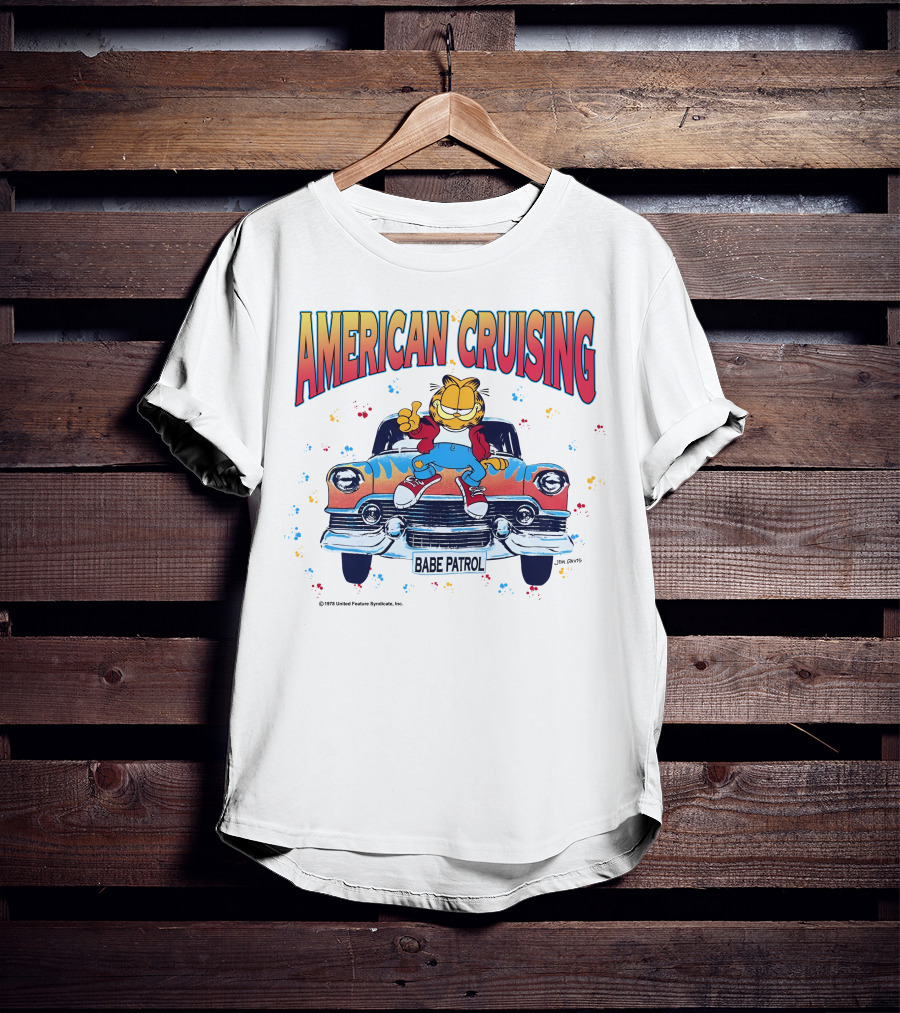 Garfield American Cruising Babe Patrol Vintage Car Fun T-Shirt