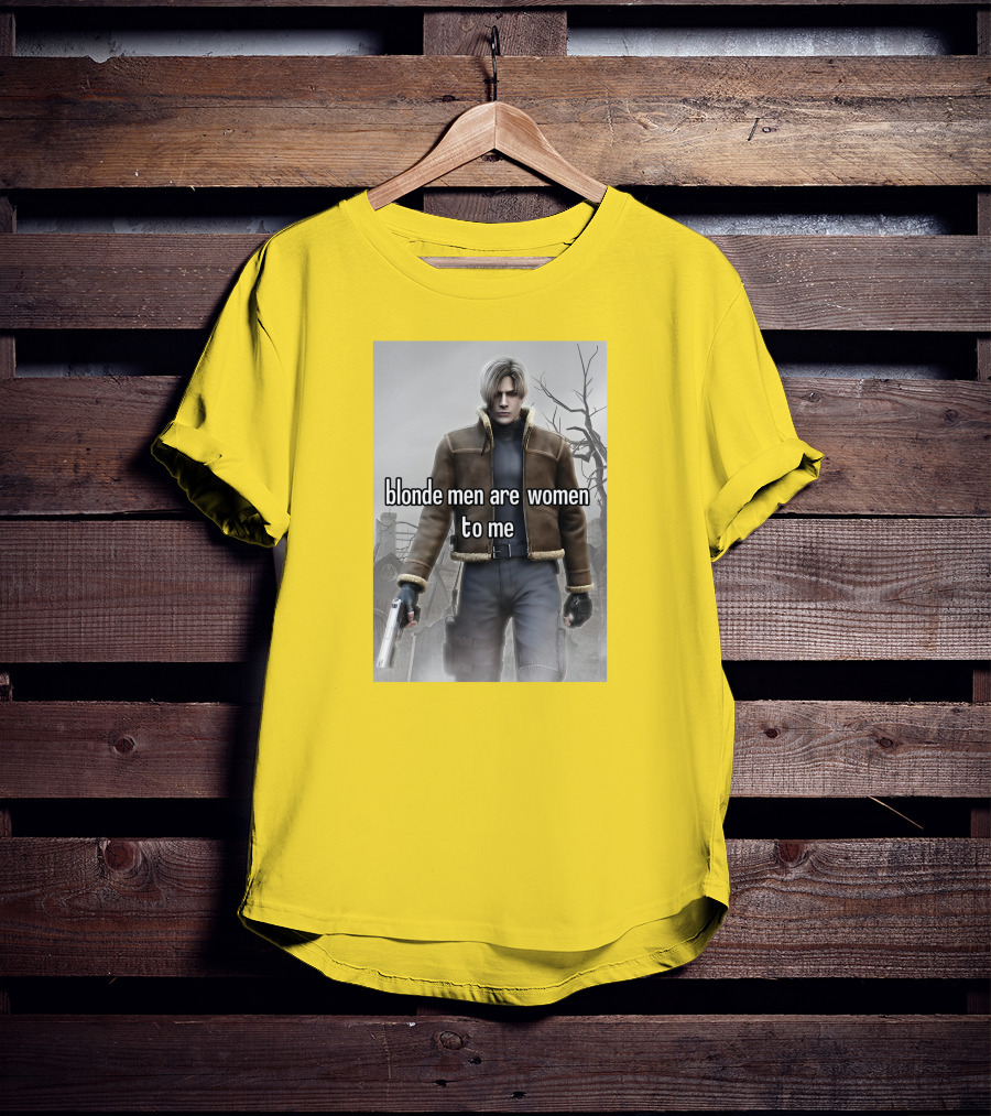 Blonde Men Are Women To Me Resident Video Game Character Brown Jacket Gun T-Shirt