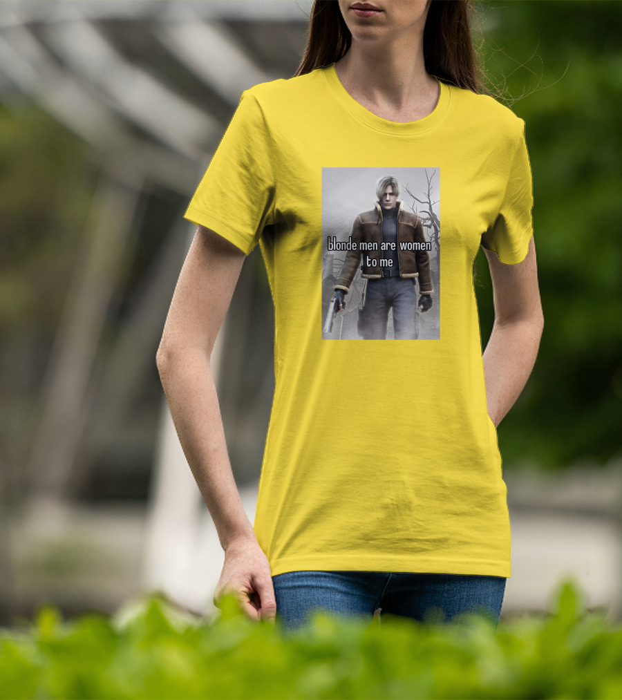 Blonde Men Are Women To Me Resident Video Game Character Brown Jacket Gun T-Shirt