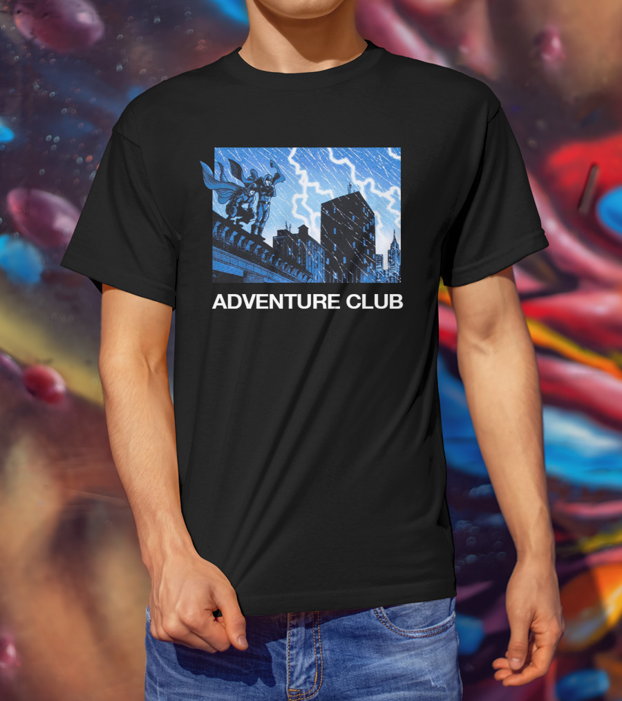 ADVENTURE CLUB Cityscape Superhero Lightning Scene T-Shirt