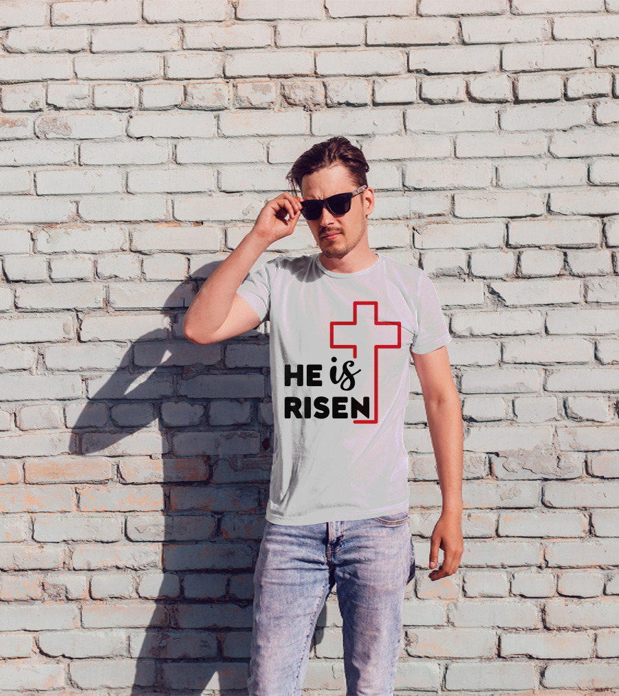 HE IS RISEN Cross Outline T-Shirt