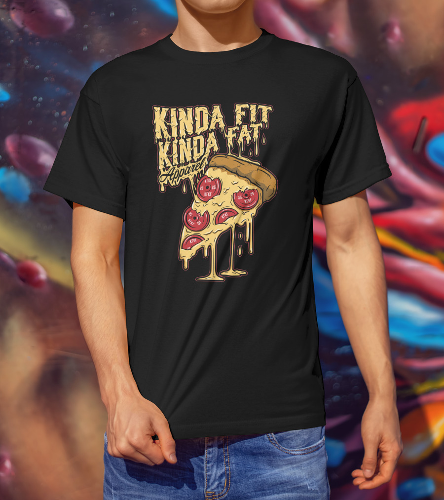 Kinda Fit Kinda Fat Apparel Melting Pizza Slice With Pepperoni Weights T-Shirt