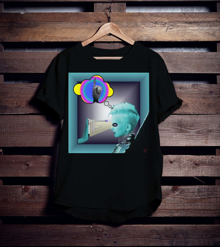 Push In Neon Finger Vision Cube T-Shirt