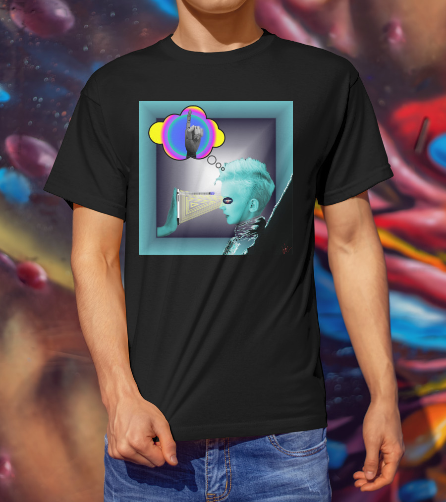 Push In Neon Finger Vision Cube T-Shirt