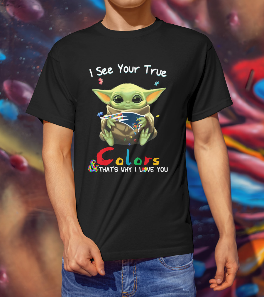 I See Your True Colors New England Patriots Baby Yoda Puzzle T-Shirt