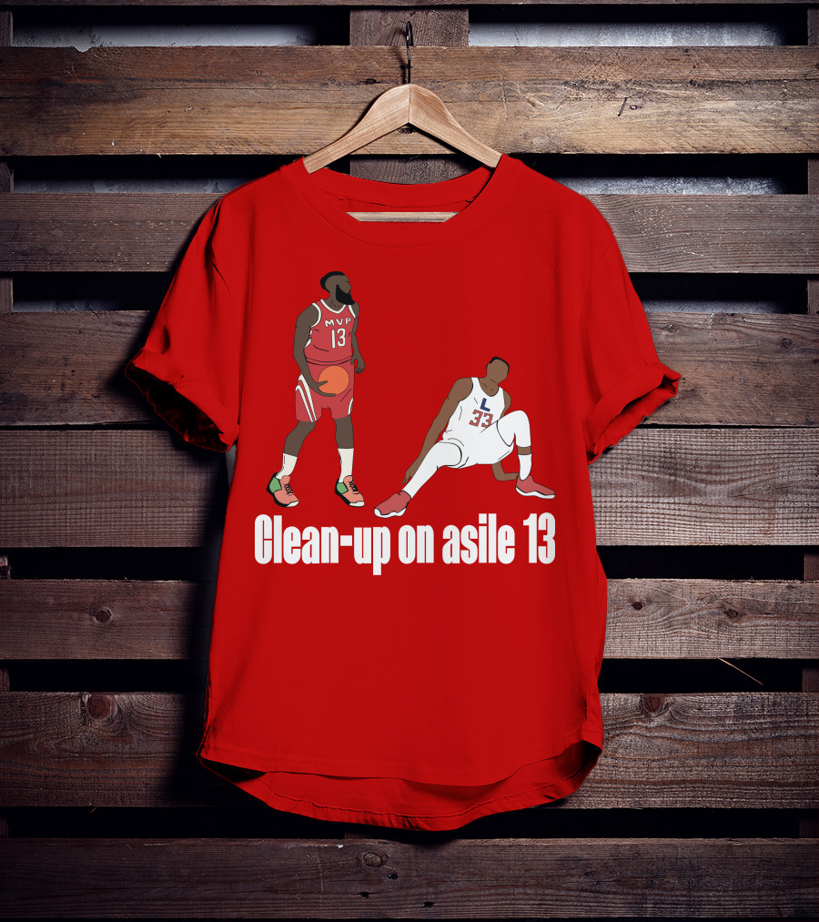 Clean-Up On Asile 13 MVP Number 13 Basketball Action Scene T-Shirt