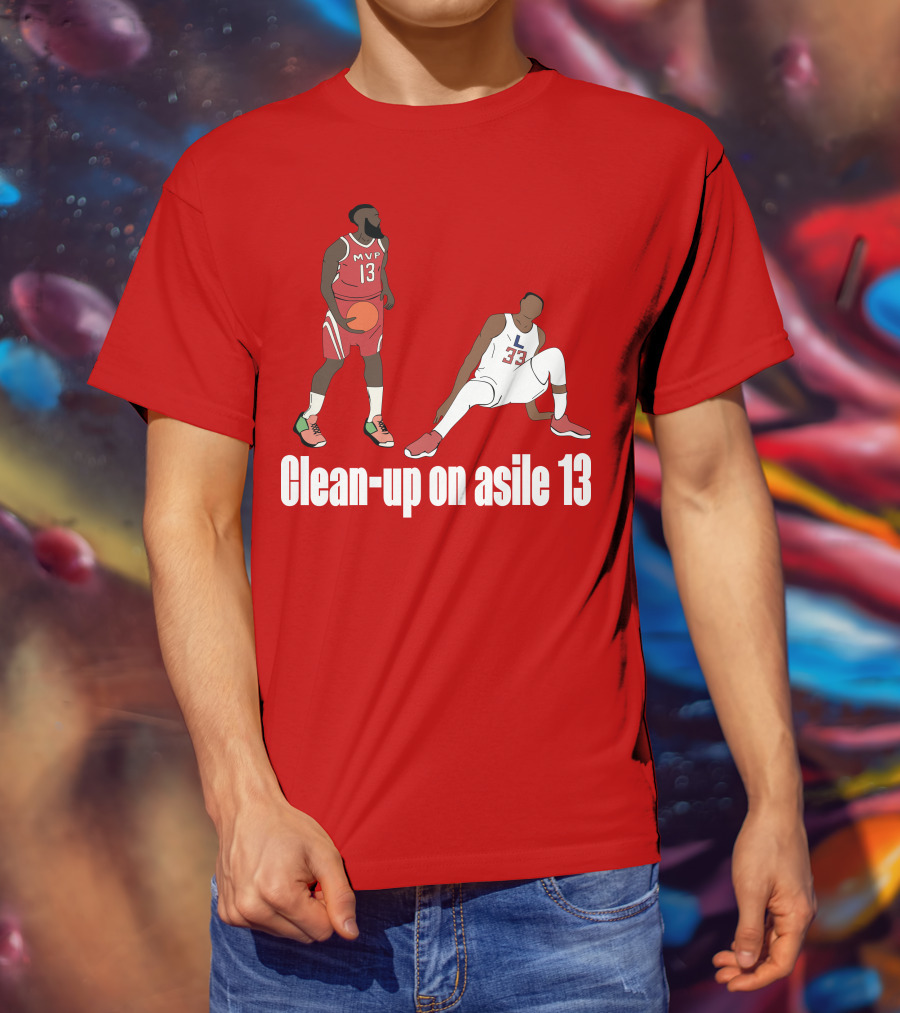 Clean-Up On Asile 13 MVP Number 13 Basketball Action Scene T-Shirt