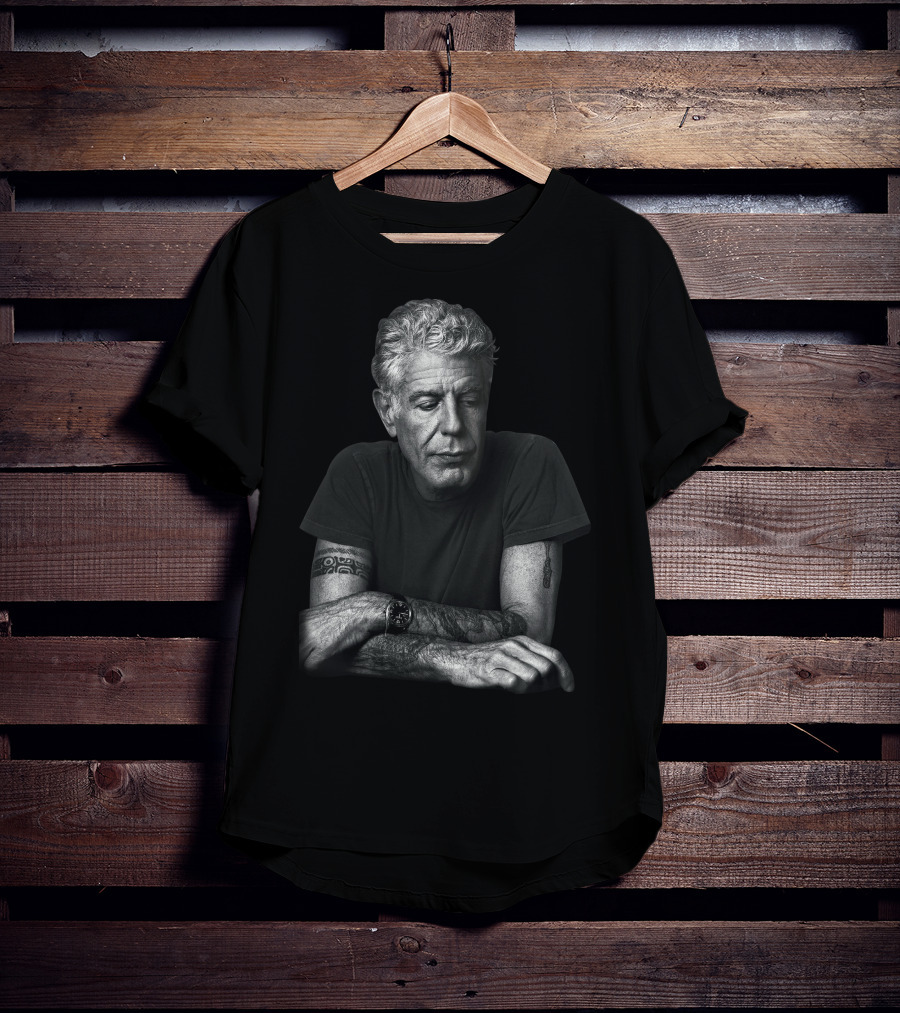 Anthony Bourdain Black And White Portrait With Tattoos T-Shirt