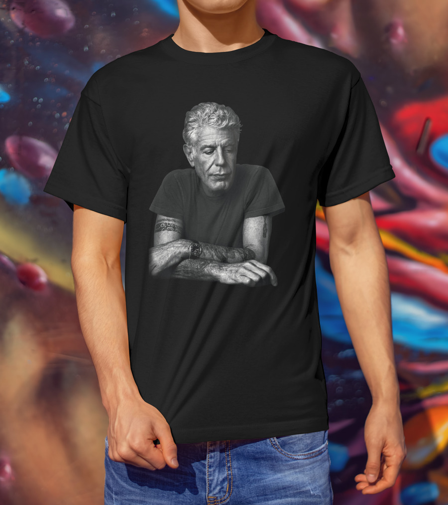 Anthony Bourdain Black And White Portrait With Tattoos T-Shirt
