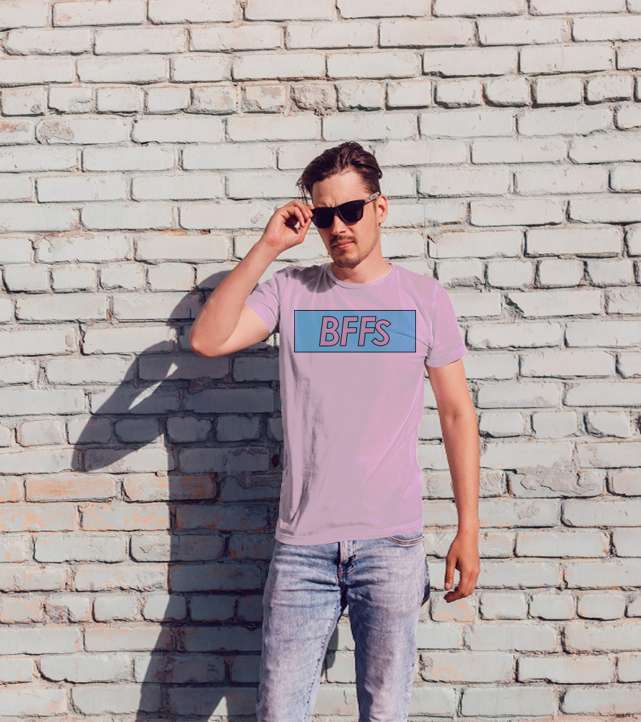BFFs Podcast Merch Pink And Blue Block Text T-Shirt