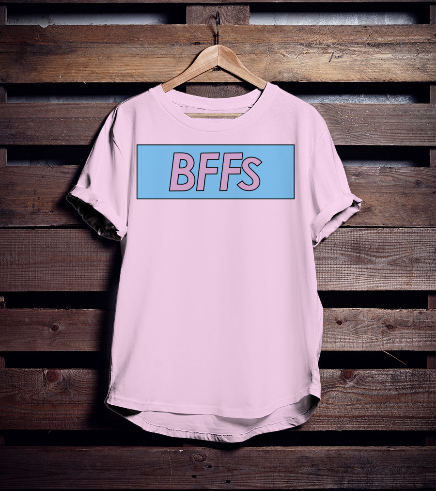 BFFs Podcast Merch Pink And Blue Block Text T-Shirt