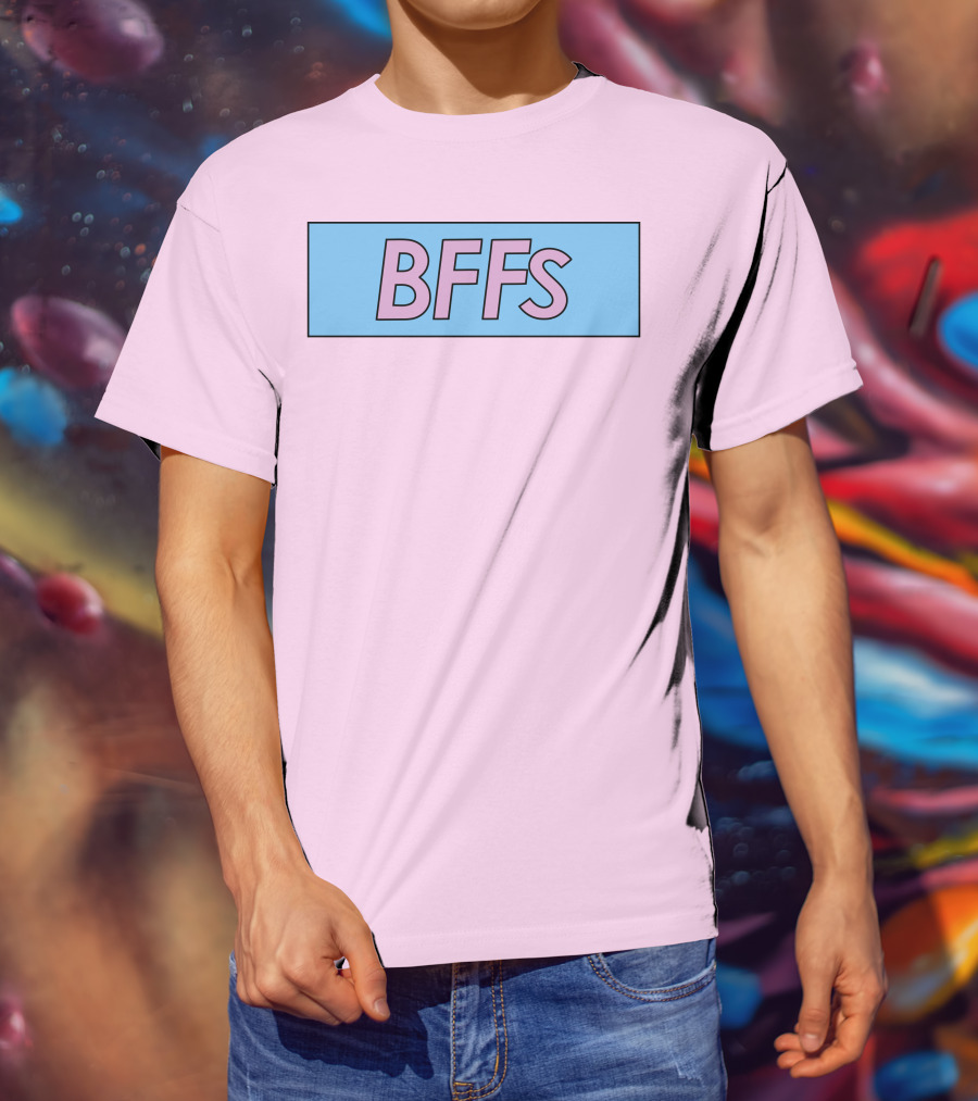 BFFs Podcast Merch Pink And Blue Block Text T-Shirt