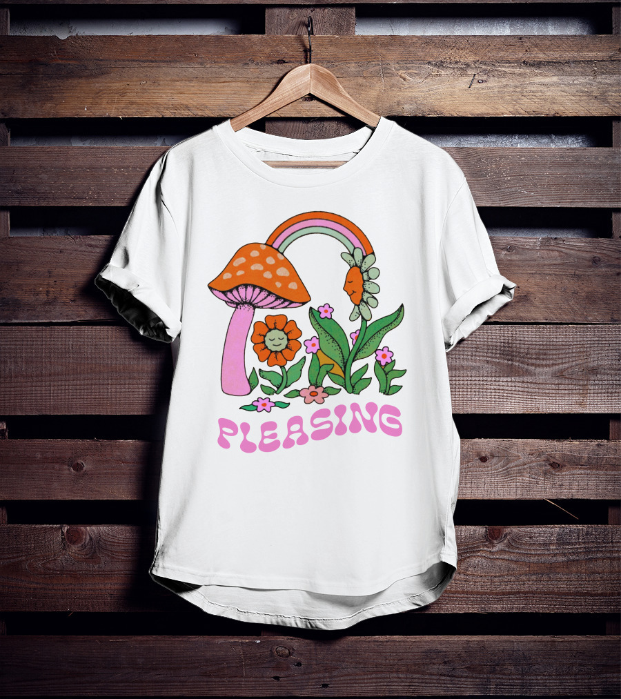 PLEASING Flower Mushroom Rainbow Garden T-Shirt