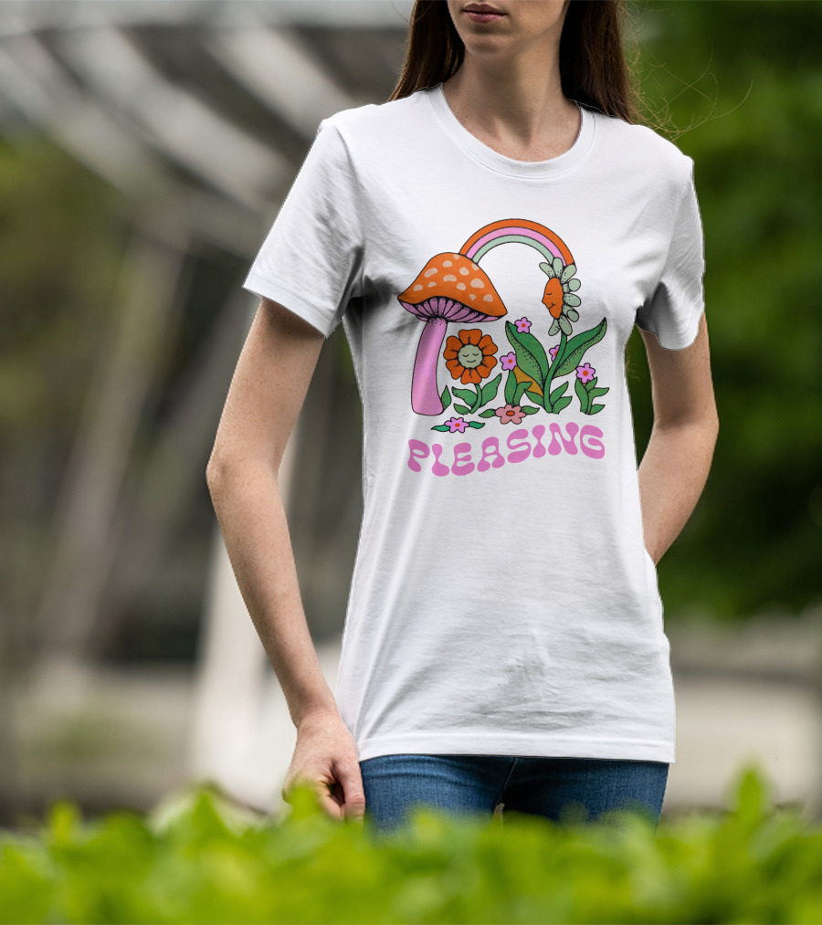 Pleasing Rainbow Mushroom And Floral T-Shirt