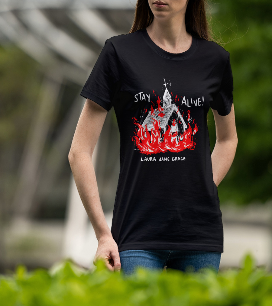 Stay Alive Church Laura Jane Grace Flaming Chapel T-Shirt