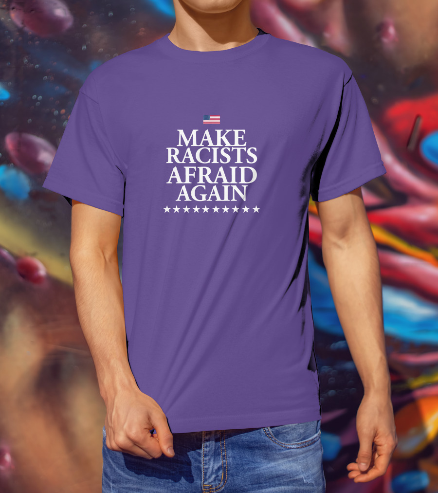 Lady On The Prairie USA Make Racists Afraid Again Dave American Flag Stars T-Shirt