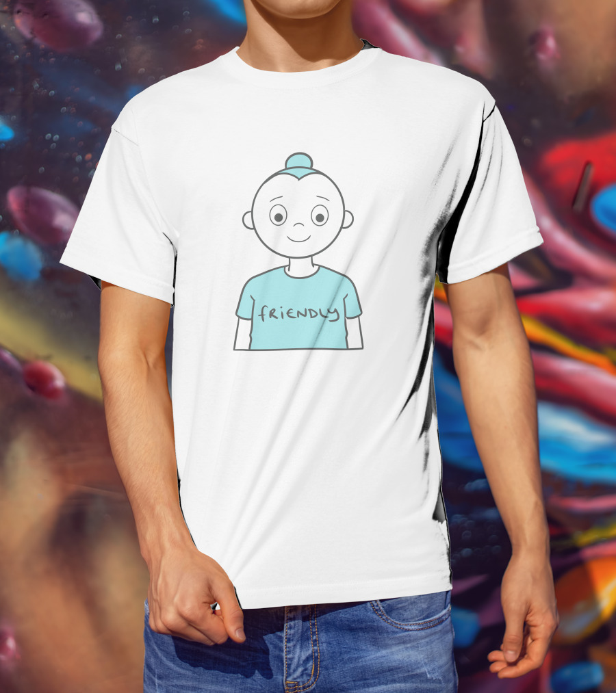 Friendly Cartoon Character With Blue T-Shirt
