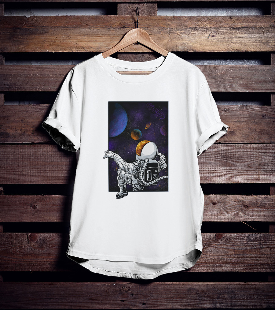 Khimyra Space Dimension Astronaut Planets Background T-Shirt