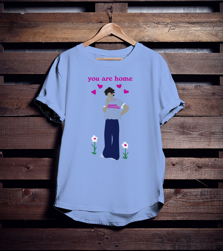 You Are Home Love Heart Flowers Blue T-Shirt
