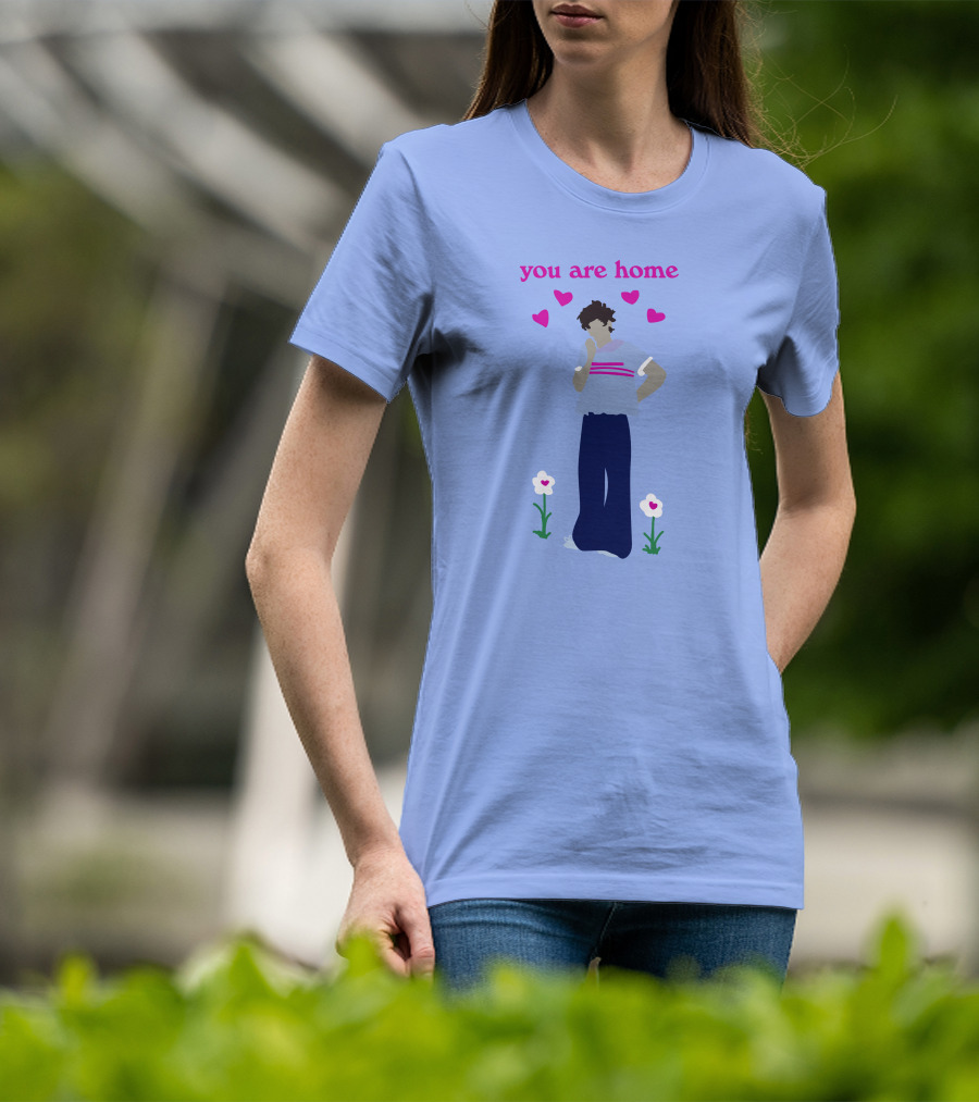 You Are Home Love Heart Flowers Blue T-Shirt
