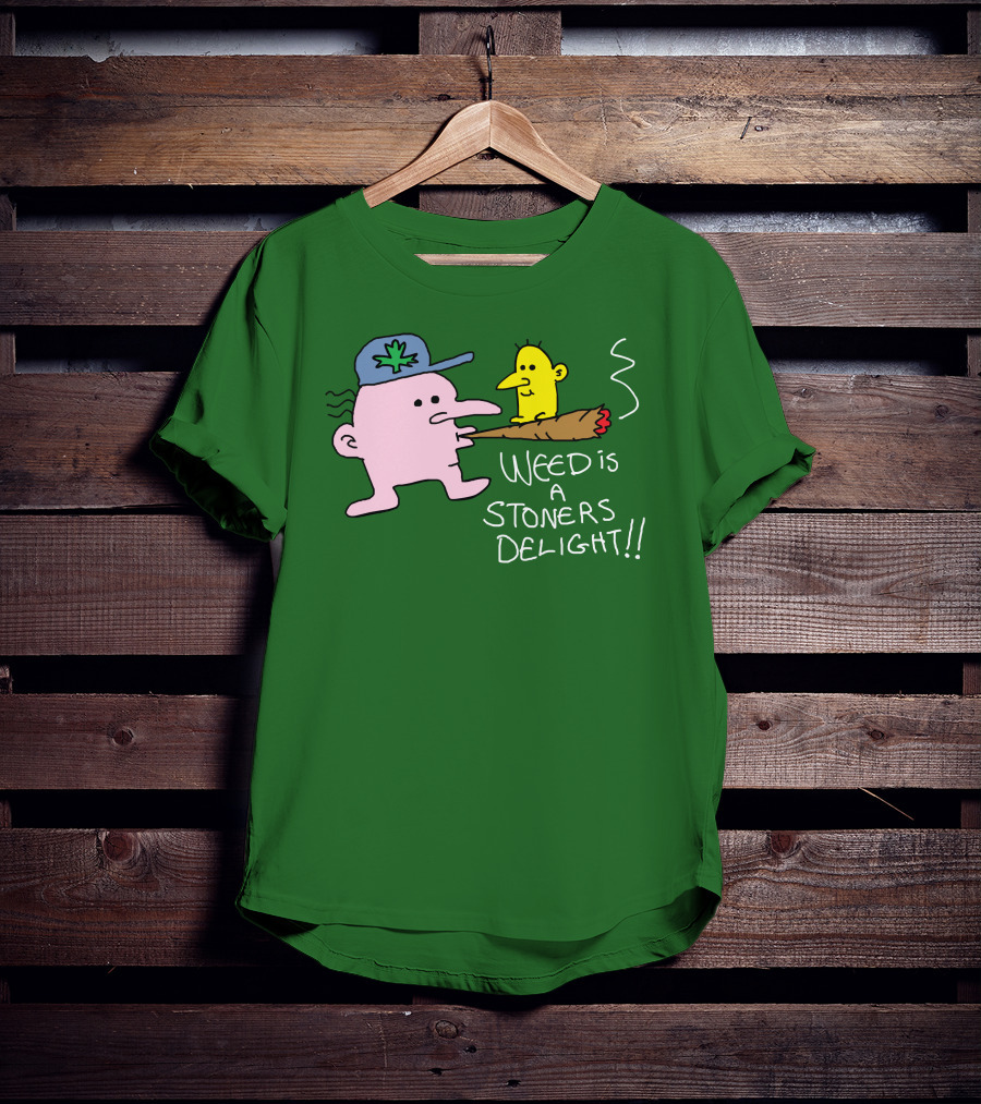Weed Is A Stoners Delight Cartoon Characters Smoking Joint T-Shirt