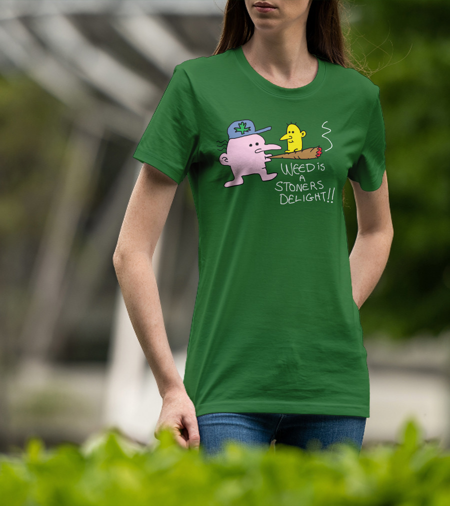 Weed Is A Stoners Delight Cartoon Characters Smoking Joint T-Shirt