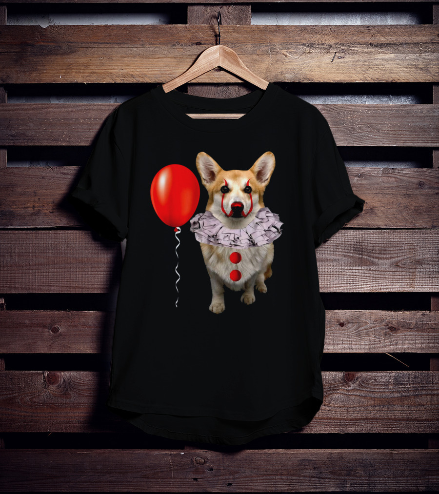 Red Balloon Corgi Scary Clown Funny Costume T-Shirt