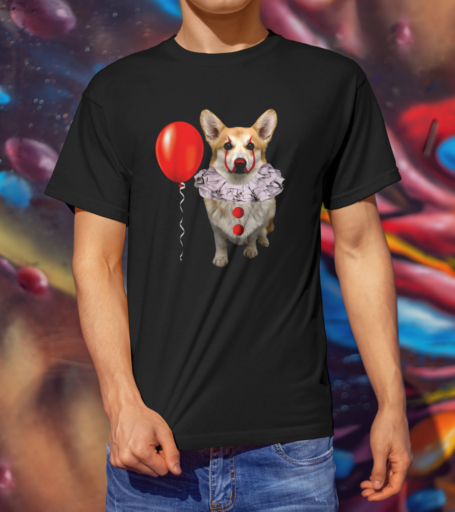Red Balloon Corgi Scary Clown Funny Costume T-Shirt