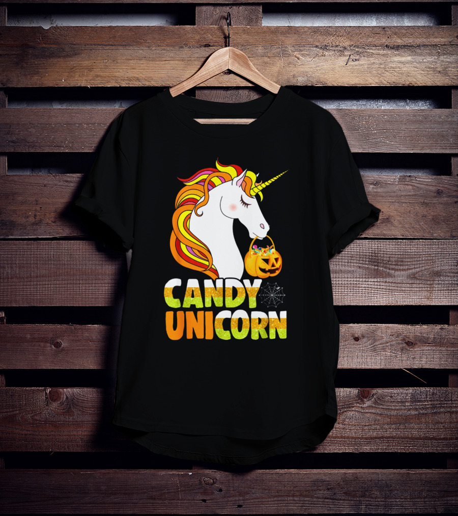 Candy Corn Unicorn Halloween Pumpkin Treats Girls T-Shirt