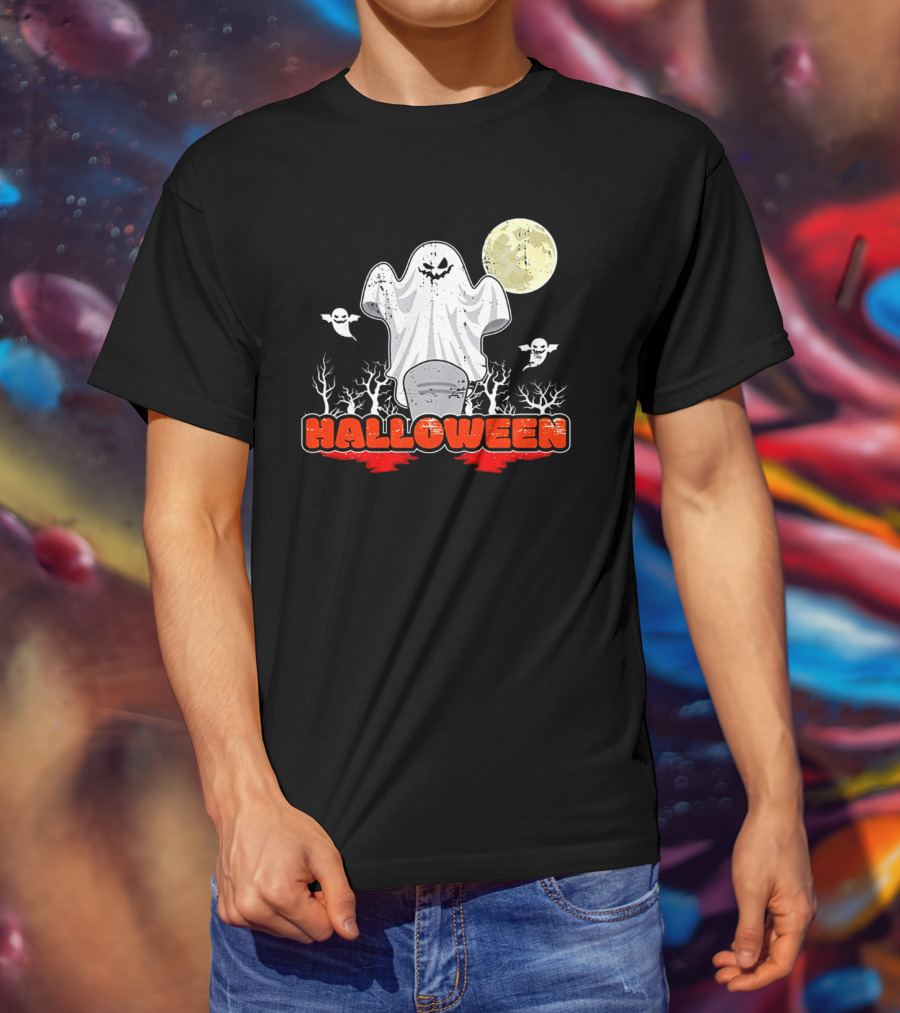 Halloween Ghostly Spirits With Haunted Moonlit Trees T-Shirt