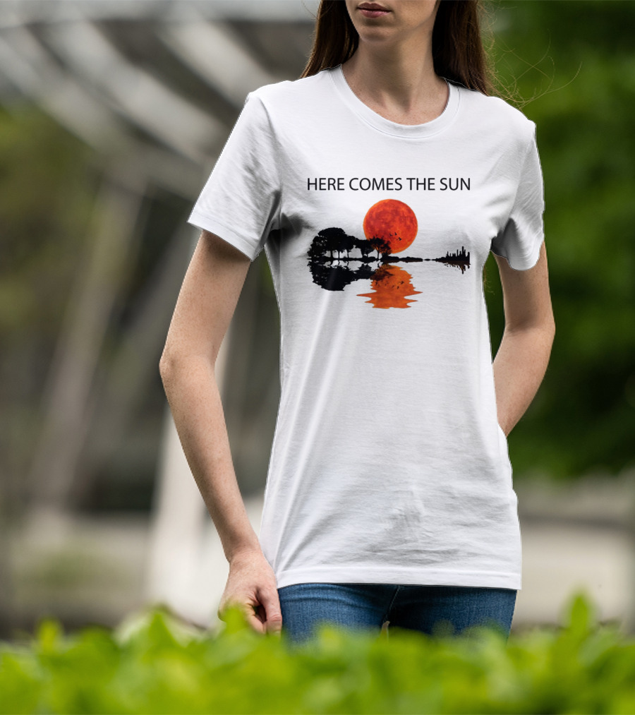 Here Comes The Sun Sunset Reflection Trees Silhouette Skyline Moon T-Shirt
