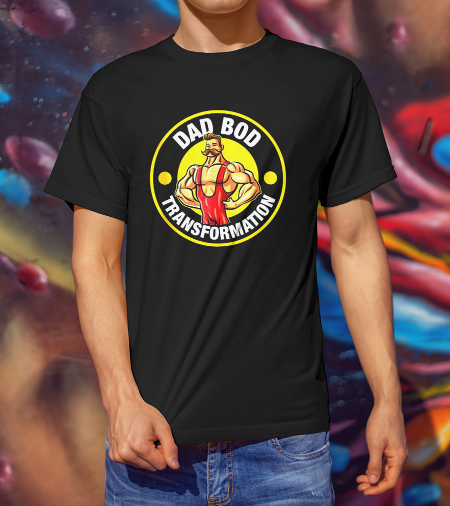 Dad Bod Transformation Muscular Cartoon Character T-Shirt