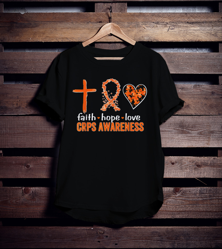 Faith Hope Love Cross Ribbon Heart CRPS Awareness T-Shirt