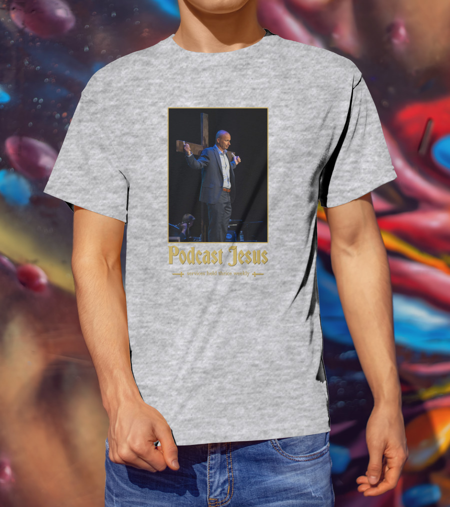 Podcast Jesus Services Held Thrice Weekly Speaker With Cross Image T-Shirt