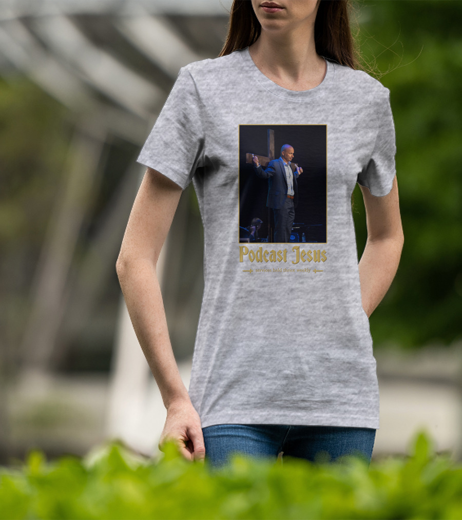 Podcast Jesus Services Held Thrice Weekly Speaker With Cross Image T-Shirt