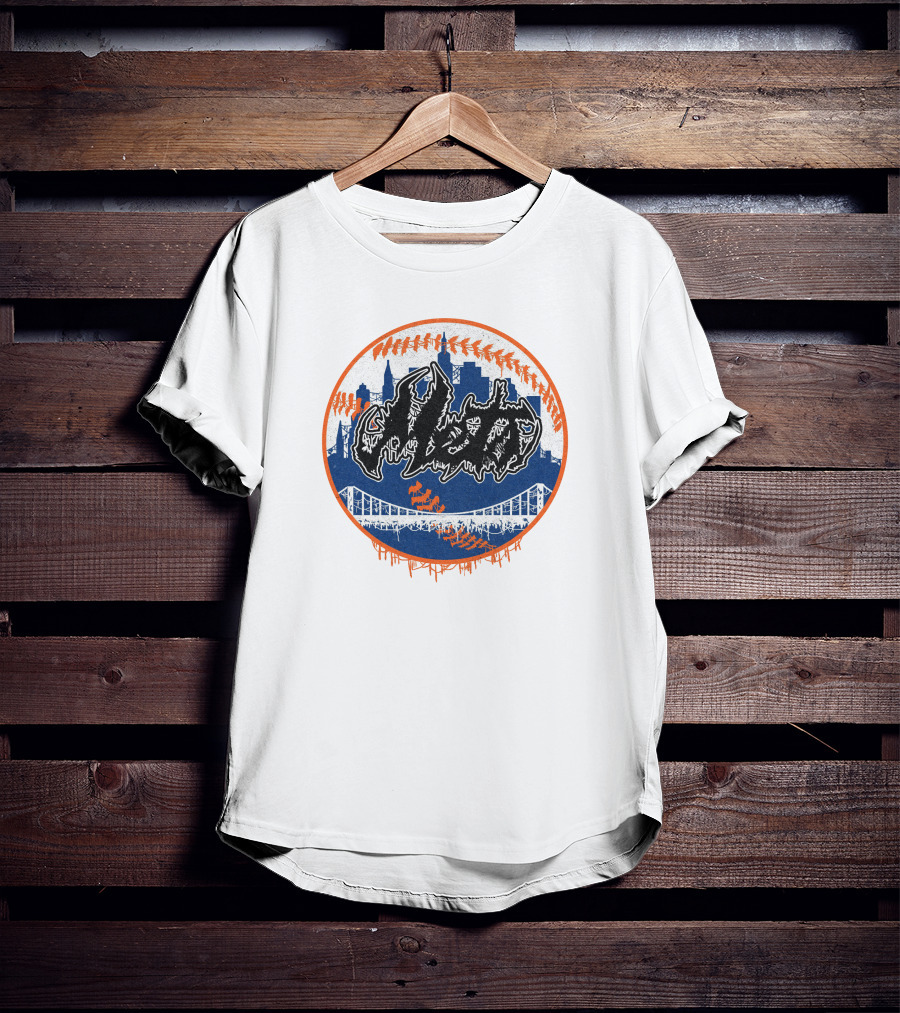 New York Mets Deathcore Baseball Skyline T-Shirt