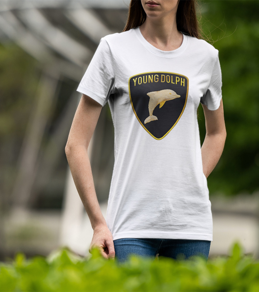 Young Dolph Rich Slave Emblem Gold Dolphin Badge T-Shirt