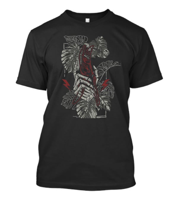 Julien Solomita Plant Energy Skeleton Hand Lightning Monstera Leaves T-Shirt