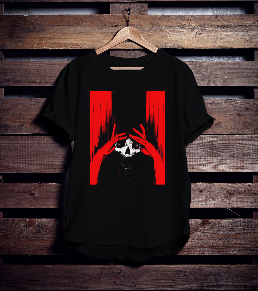 Pitch Canker Overwhelmed Skull In Red And Black T-Shirt