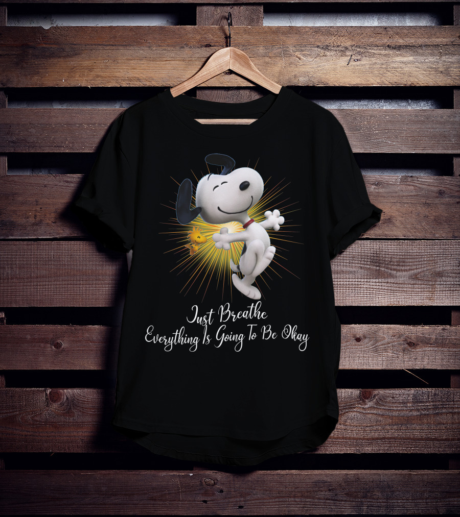 Snoopy Just Breathe Everything Is Going To Be Okay Woodstocks Sunburst T-Shirt