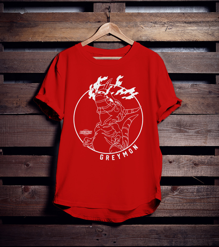 Digimon Greymon White Outline Red Circle T-Shirt