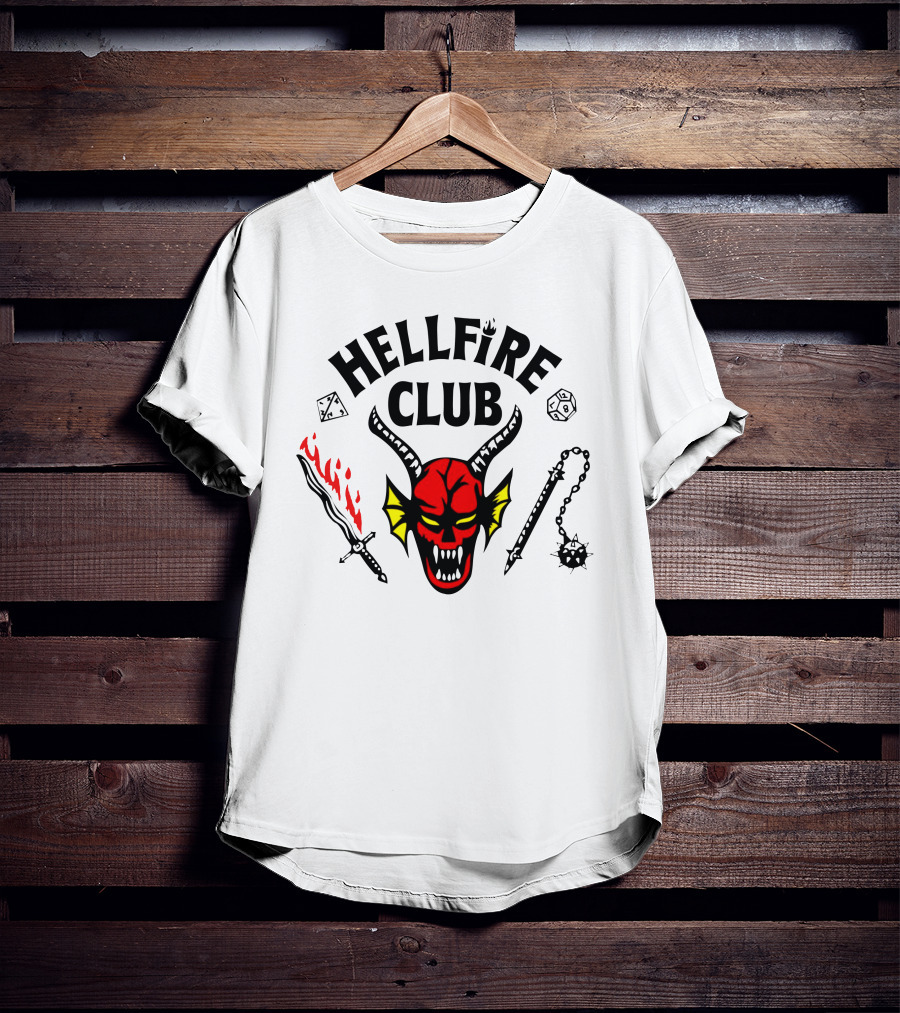 Mike Wheeler Hellfire Club Demon Sword Dice Dungeons Dragons Chains T-Shirt