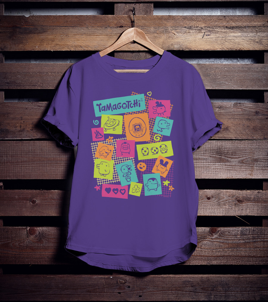 Tamagotchi Neon Character Collage With Hearts And Stars T-Shirt