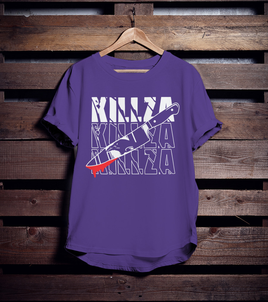 Killza Knife Graphic With Bold Repeated Text T-Shirt